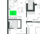 2-комн, 57 кв м, этаж 6/24 жилой комплекс Сезоны