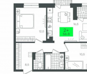 2-комн, 57 кв м, этаж 6/17 улица Владимира Абазарова, 11