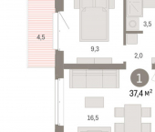 2-комн, 37 кв м, этаж 6/11 ул Минская, 69