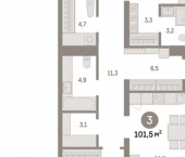 3-комн, 102 кв м, этаж 4/18 ул Госпаровская, 29