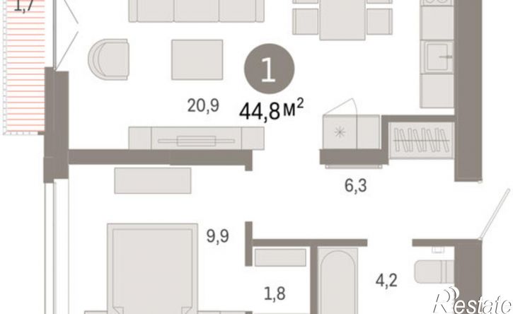1-комн квартира ул Республики, 205 19,  д. 205 19,  к. 19