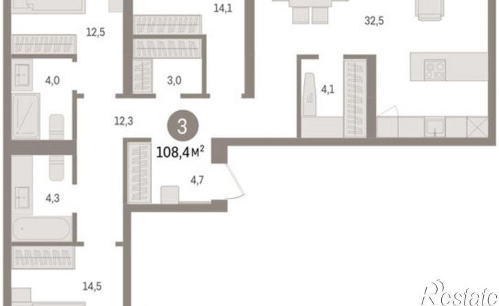 3-комн квартира в новом доме ул Мысовская, 26,  д. 26