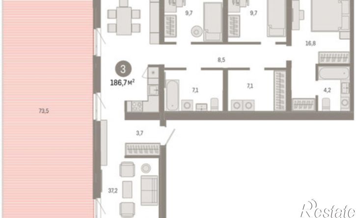 3-комн квартира в новом доме ул Республики, 205/5,  д. 205/5