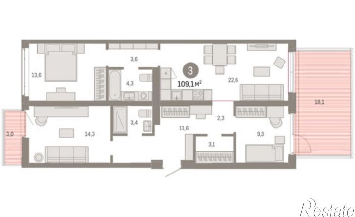 3-комн квартира в новом доме ул Республики, 205/5,  д. 205/5