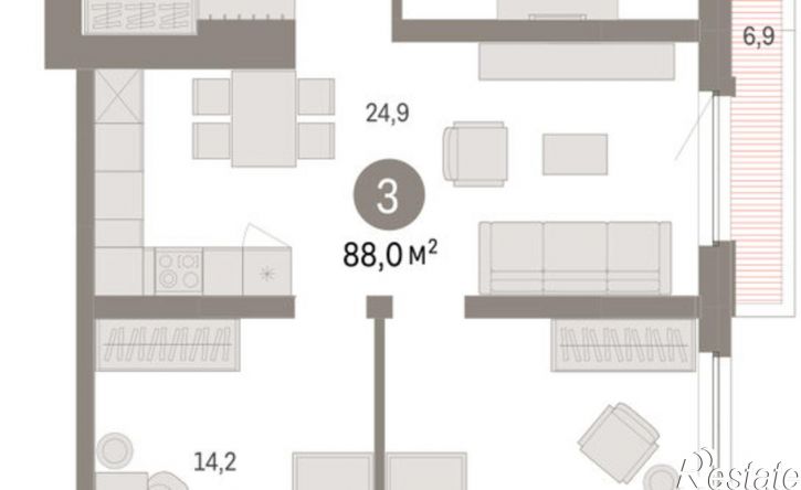 3-комн квартира в новом доме ул Мысовская, 26,  д. 26
