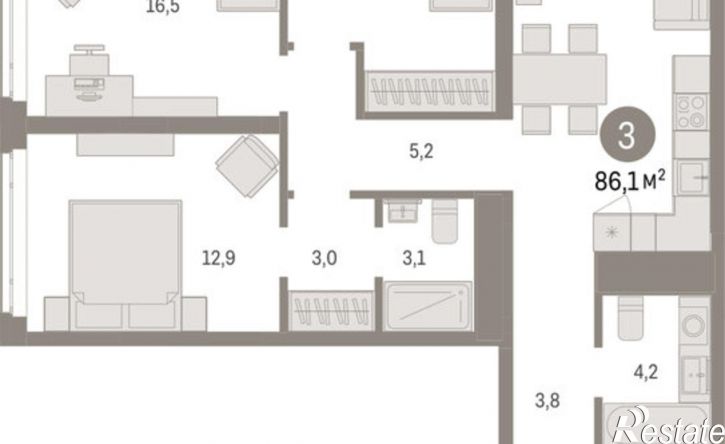 3-комн квартира в новом доме ул Республики, 205/5,  д. 205/5