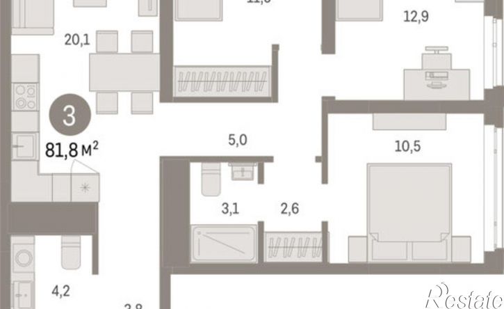 3-комн квартира в новом доме ул Республики, 205/5,  д. 205/5