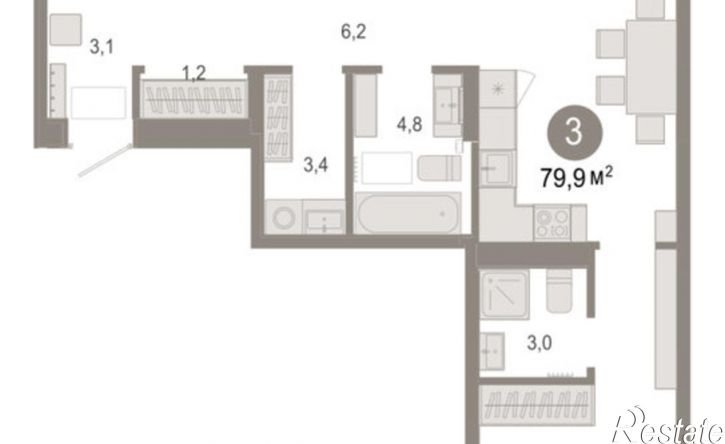 3-комн квартира в новом доме ул Краснооктябрьская, 4 3,  д. 4 3,  к. 3