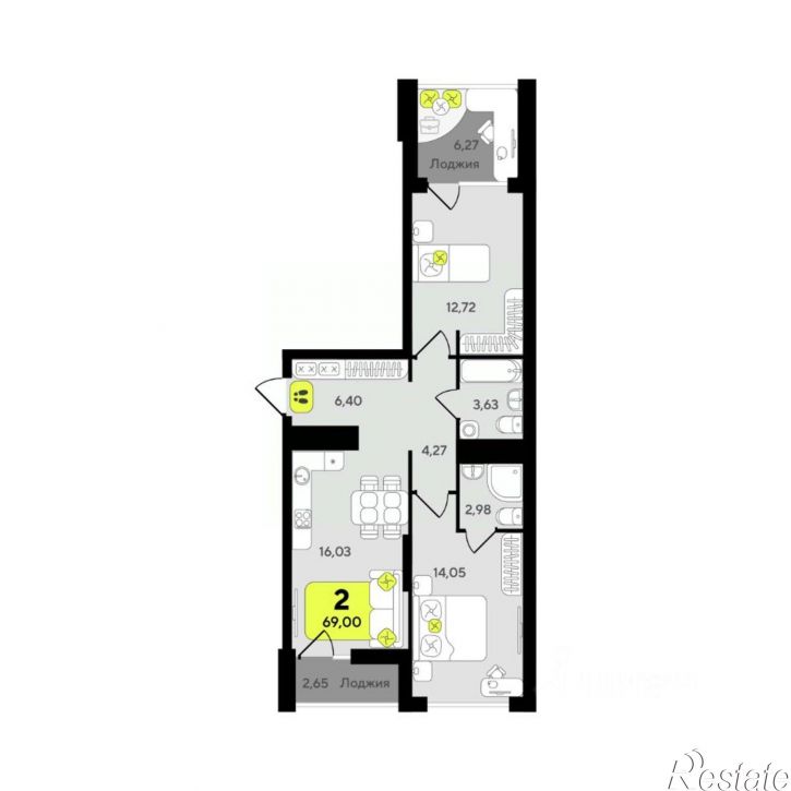2-комн квартира в новом доме ул разведчика Кузнецова, 10,  д. 10