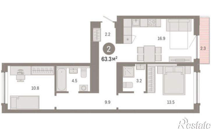 2-комн квартира в новом доме ул Краснооктябрьская, 4 3,  д. 4 3,  к. 3