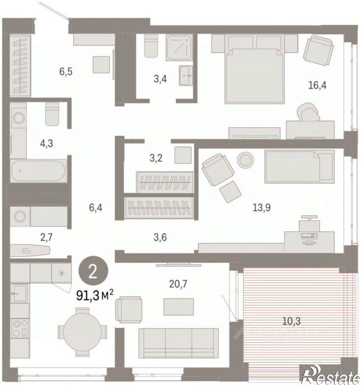 3-комн квартира в новом доме ул Республики, 205/5,  д. 205/5