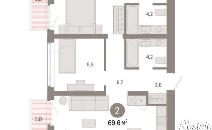 3-комн квартира в новом доме ул Республики, 205/5,  д. 205/5