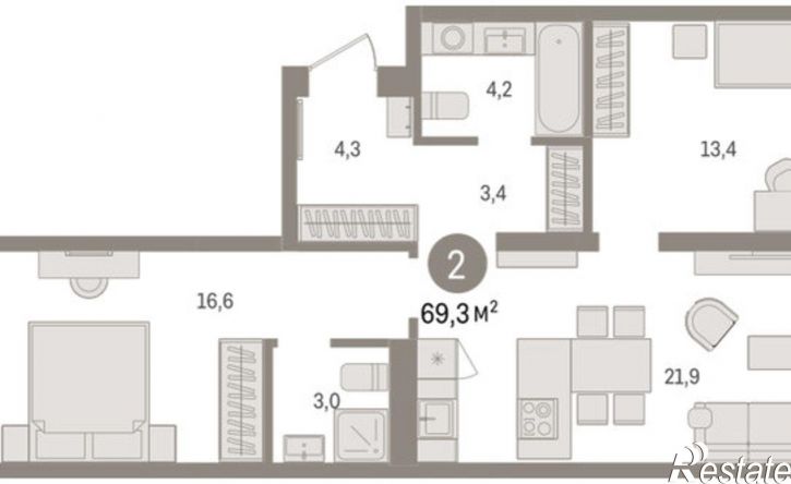 3-комн квартира в новом доме ул Мысовская, 26,  д. 26