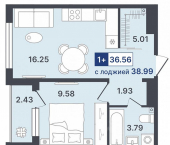 1-комн, 39 кв м, этаж 2/8 улица Алексея Сергиенко, 1