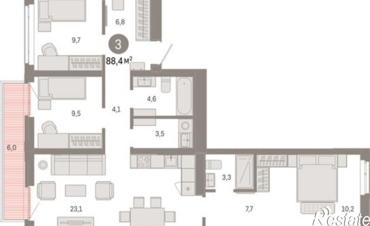 3-комн квартира в новом доме ул Республики, 205/5,  д. 205/5