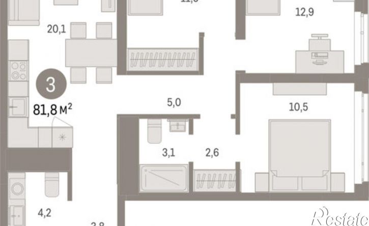 3-комн квартира в новом доме ул Республики, 205/5,  д. 205/5