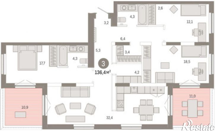 3-комн квартира ул Краснооктябрьская, 4 3,  д. 4 3,  к. 3