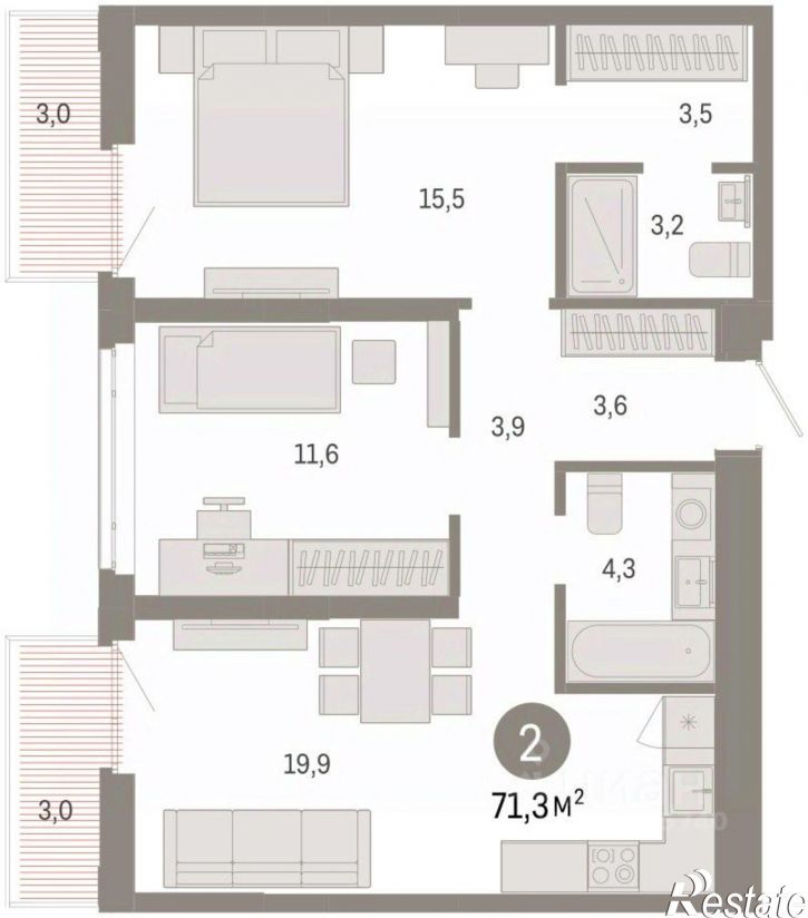 3-комн квартира в новом доме ул Республики, 205/5,  д. 205/5