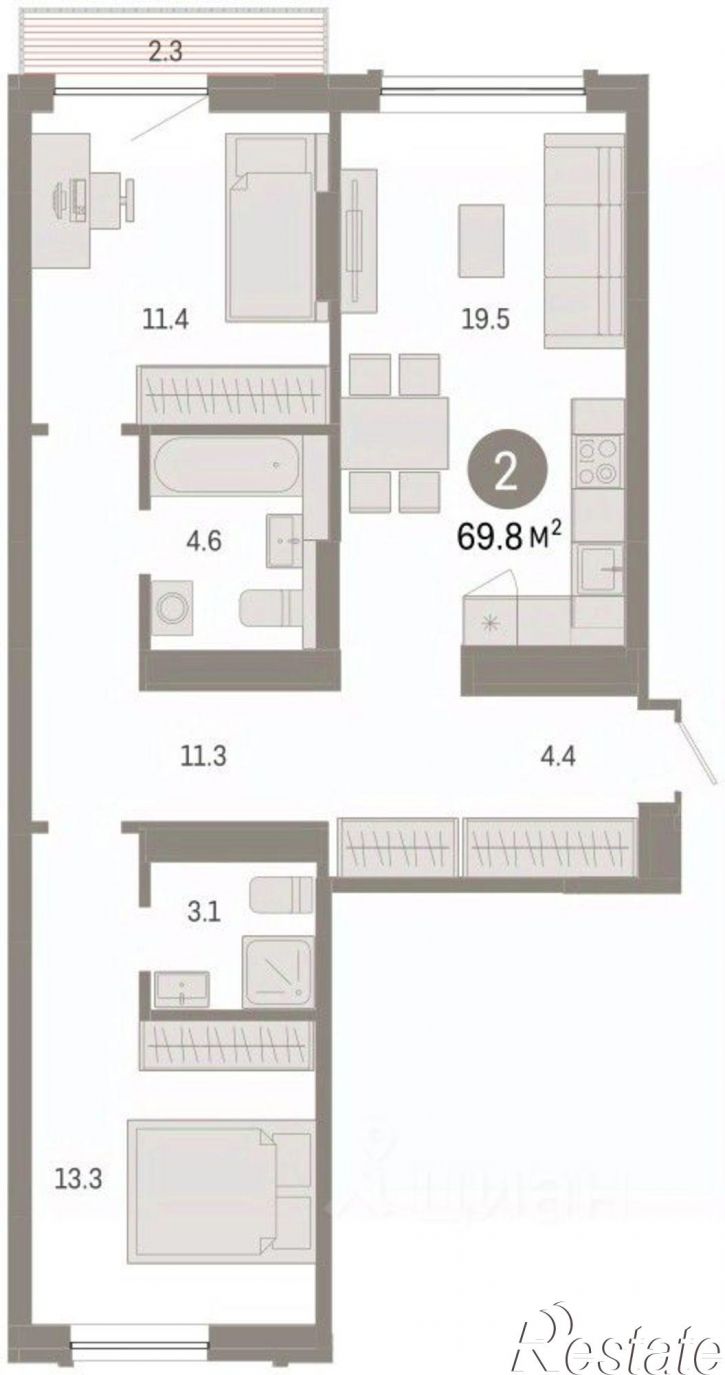 3-комн квартира в новом доме ул Краснооктябрьская, 4 3,  д. 4 3,  к. 3