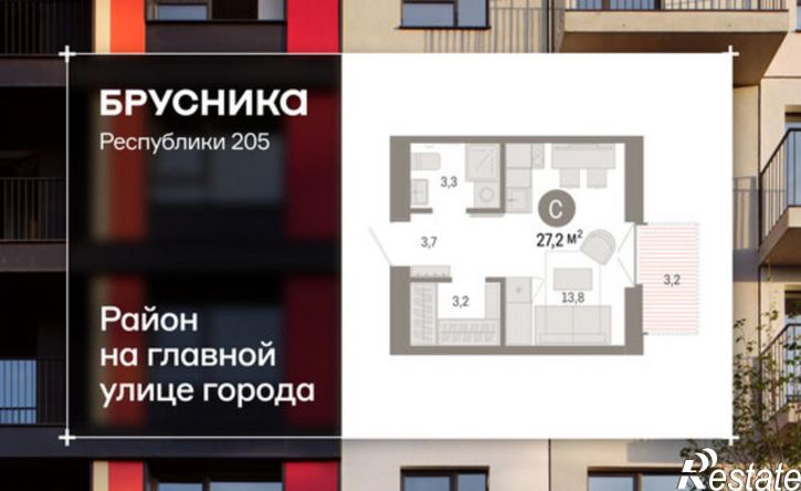 1-комн квартира ул Республики, 205 19,  д. 205 19,  к. 19