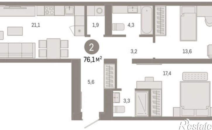 3-комн квартира в новом доме ул Республики, 205/5,  д. 205/5