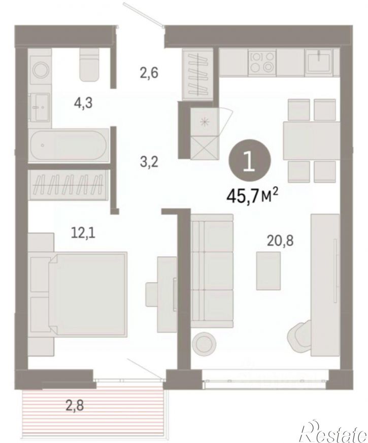1-комн квартира в новом доме ул Республики, 205/5,  д. 205/5
