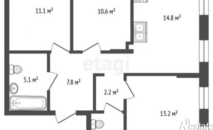 3-комн квартира ул Евгения Войнова, 3,  д. 3