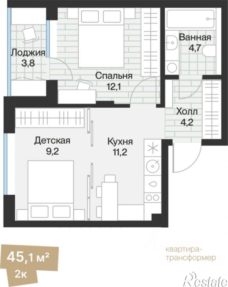 1-комн квартира в новом доме ул Игоря Комиссарова, 25,  д. 25