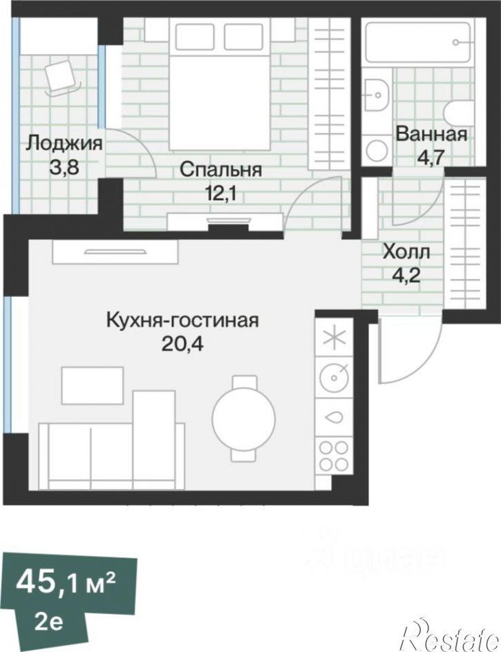 1-комн квартира в новом доме ул Игоря Комиссарова, 25,  д. 25