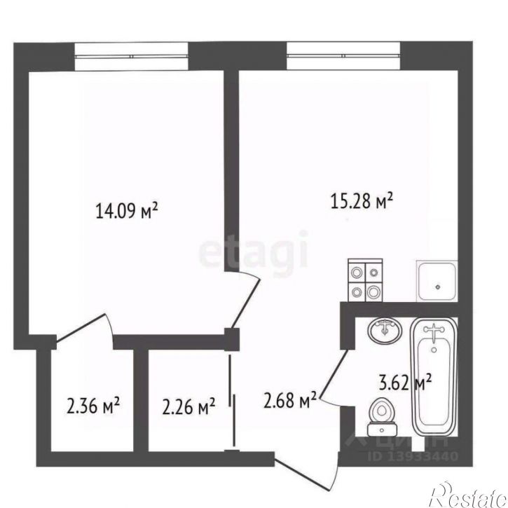 1-комн квартира ул Республики, 204 11,  д. 204 11,  к. 11
