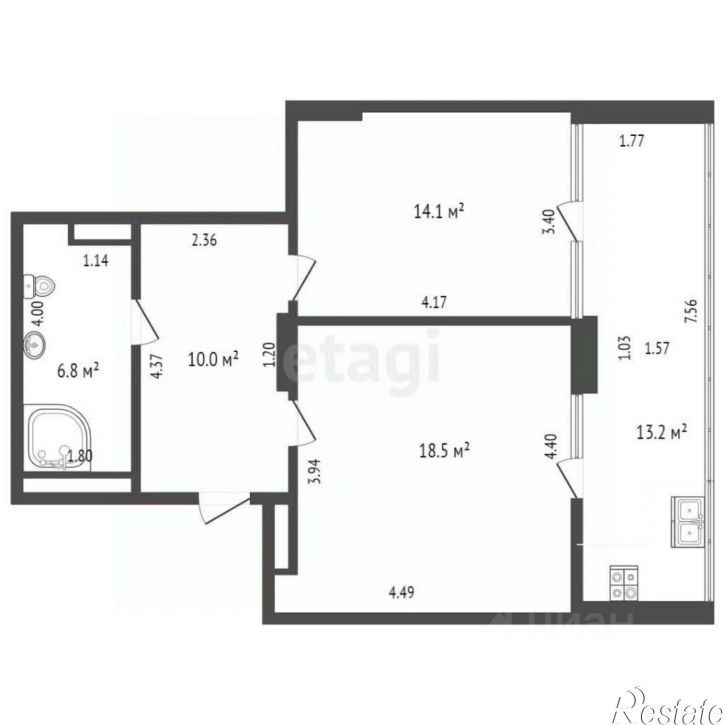2-комн квартира ул Мельникайте, 38 1,  д. 38 1,  к. 1