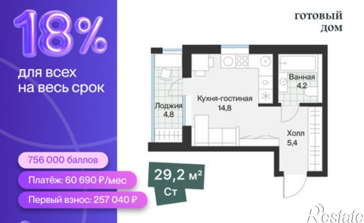1-комн квартира ул Игоря Комиссарова, 18,  д. 18