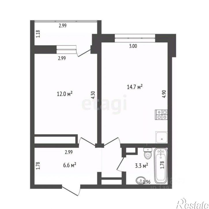 1-комн квартира ул Василия Подшибякина, 19,  д. 19