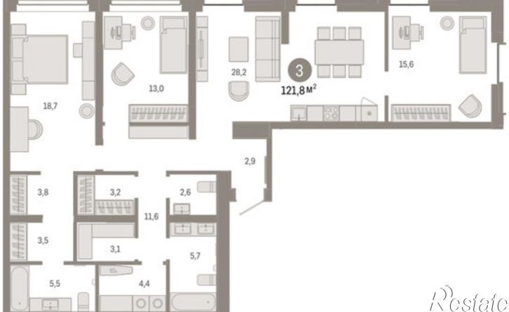 3-комн квартира ул Республики, 205 19,  д. 205 19,  к. 19