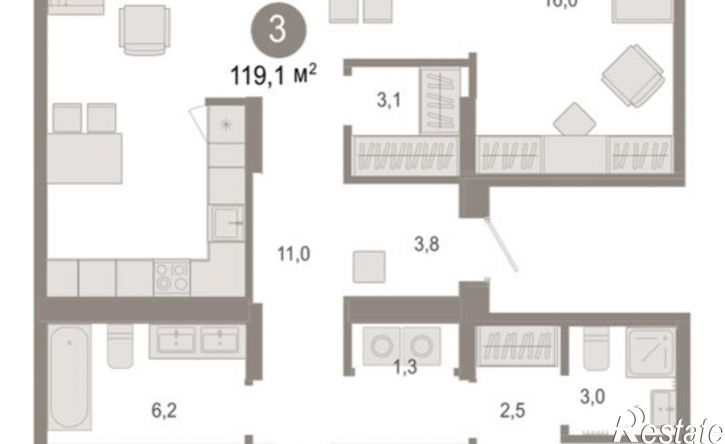 3-комн квартира в новом доме ул Краснооктябрьская, 4 3,  д. 4 3,  к. 3