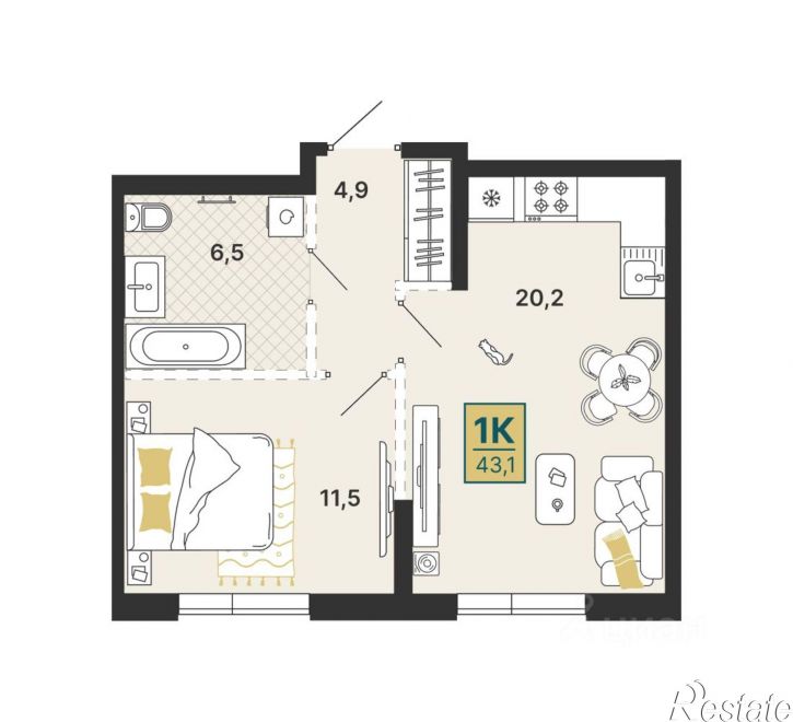 1-комн квартира в новом доме ул Охотская, 30,  д. 30