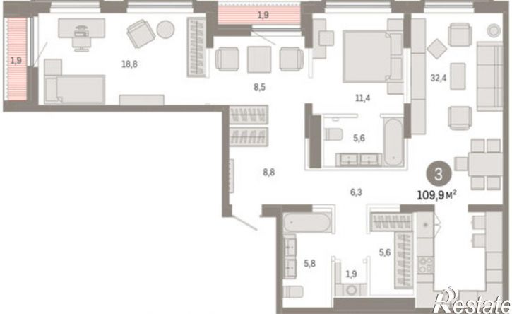 3-комн квартира Краснооктябрьская улица, 4 к2,  д. 4 к2