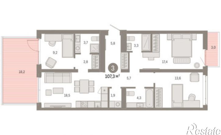3-комн квартира в новом доме ул Республики, 205/5,  д. 205/5