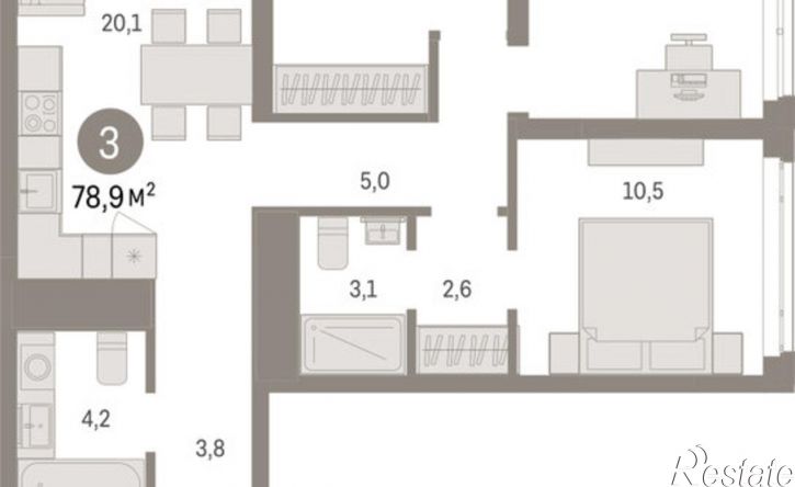 3-комн квартира в новом доме улица Республики, 205 к3,  д. 205 к3