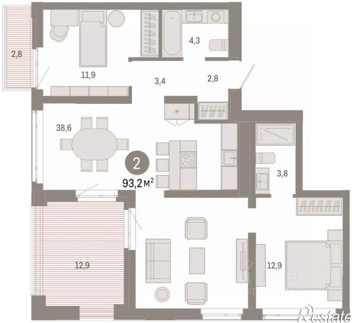 3-комн квартира в новом доме ул Республики, 205/5,  д. 205/5