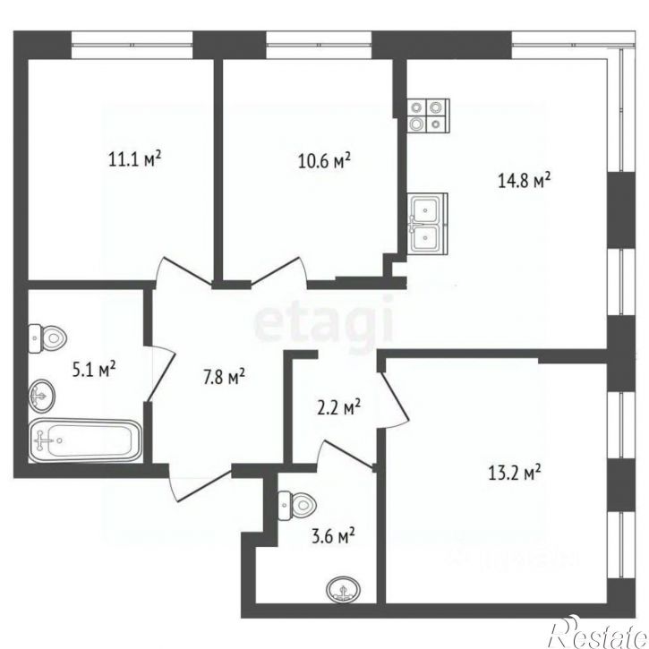 3-комн квартира ул Евгения Войнова, 3,  д. 3