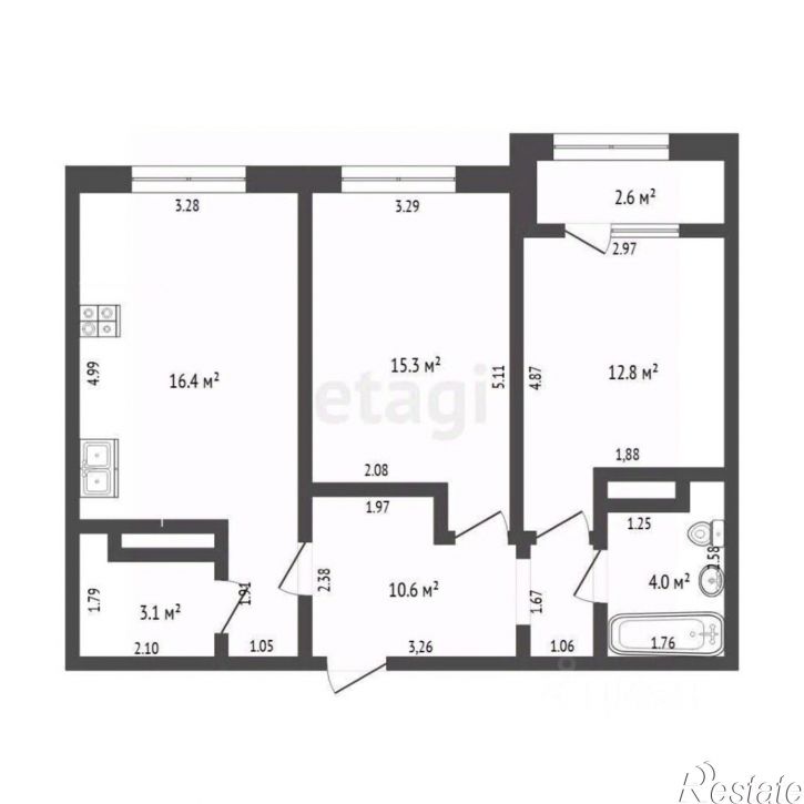 2-комн квартира ул Василия Подшибякина, 12,  д. 12