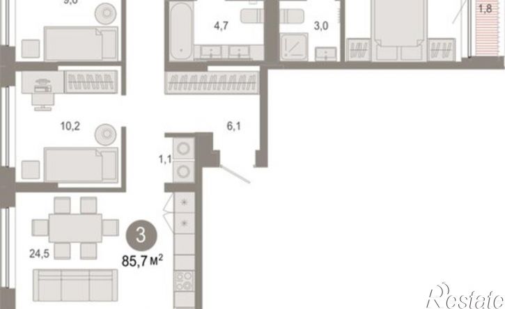 3-комн квартира в новом доме ул Краснооктябрьская, 4 3,  д. 4 3,  к. 3