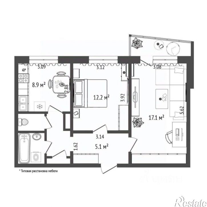 2-комн квартира ул Широтная, 55,  д. 55