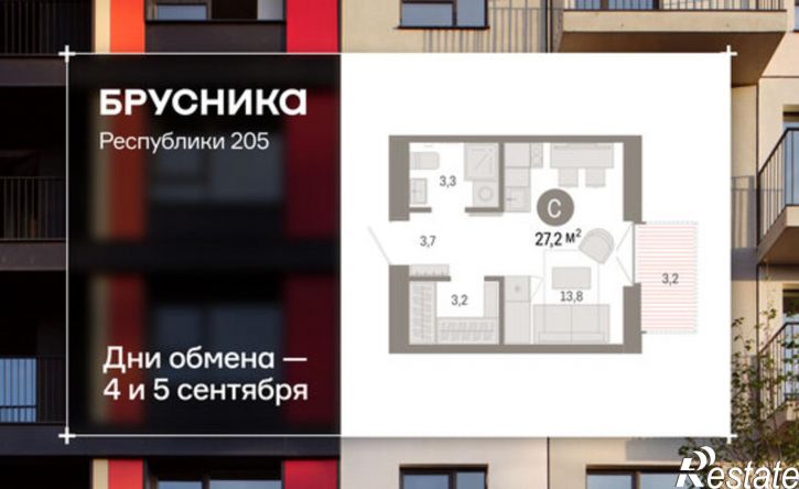 1-комн квартира ул Республики, 205 19,  д. 205 19,  к. 19