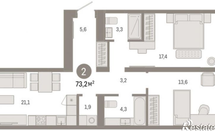 3-комн квартира в новом доме ул Республики, 205/5,  д. 205/5