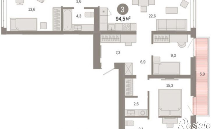 3-комн квартира в новом доме ул Республики, 205/5,  д. 205/5