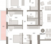 3-комн, 150 кв м, этаж 6/11 ул Минская, 69