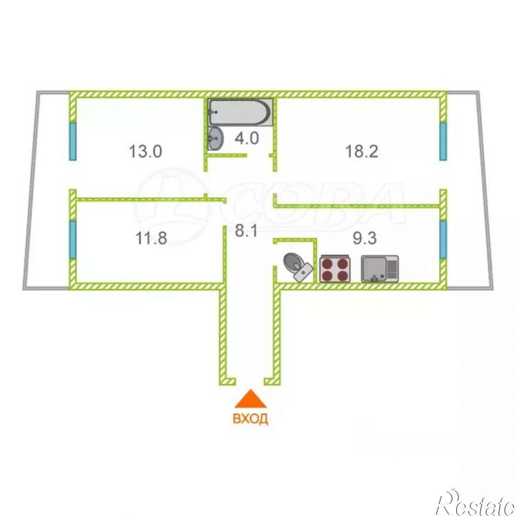3-комн квартира ул Республики, 92/16,  д. 92/16