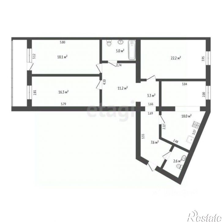 3-комн квартира ул Самарцева, 3,  д. 3